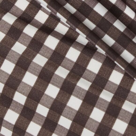 PEONY Swim Sunday One-Shoulder Gingham Stretch Bikini Top Cocoa Brown XL - Picture 7 of 9